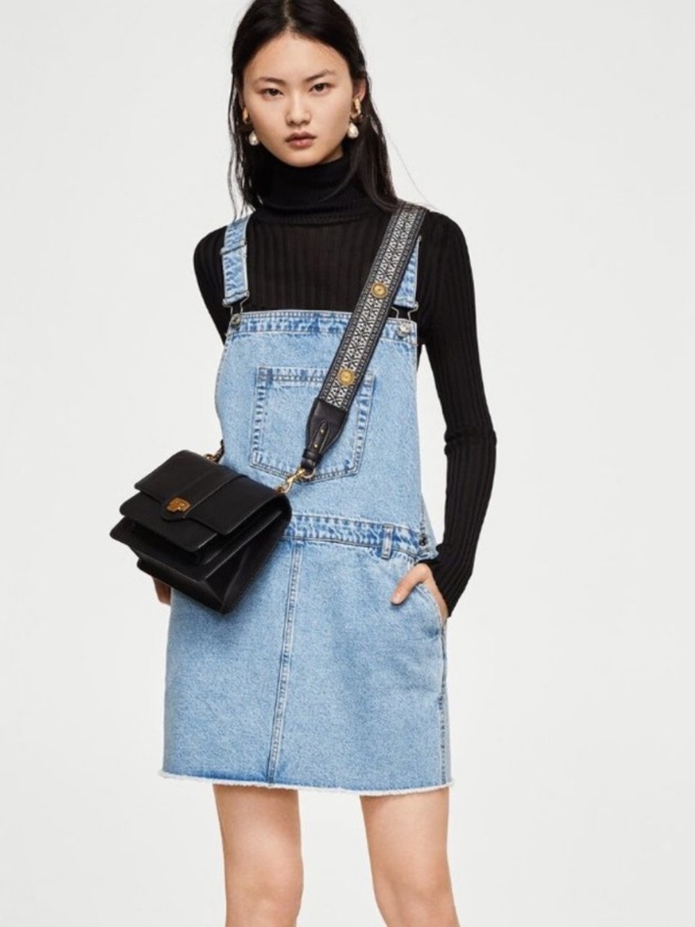 Mango Light Blue Denim Overall Dress XS